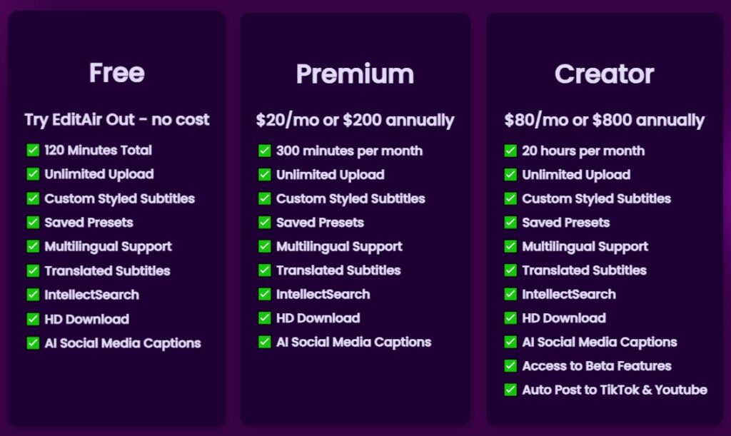 EditAir Pricing