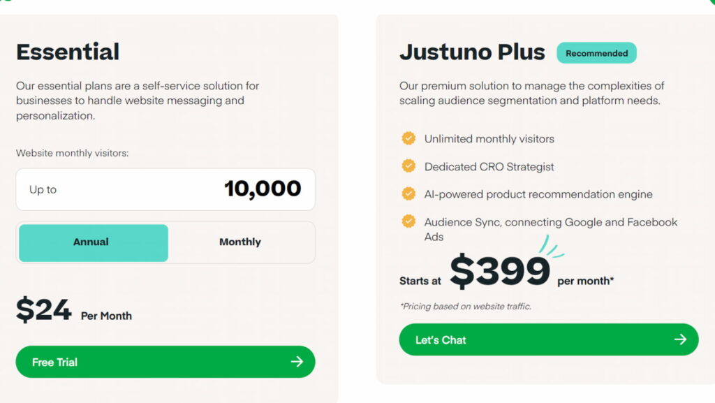 Justuno - Pricing