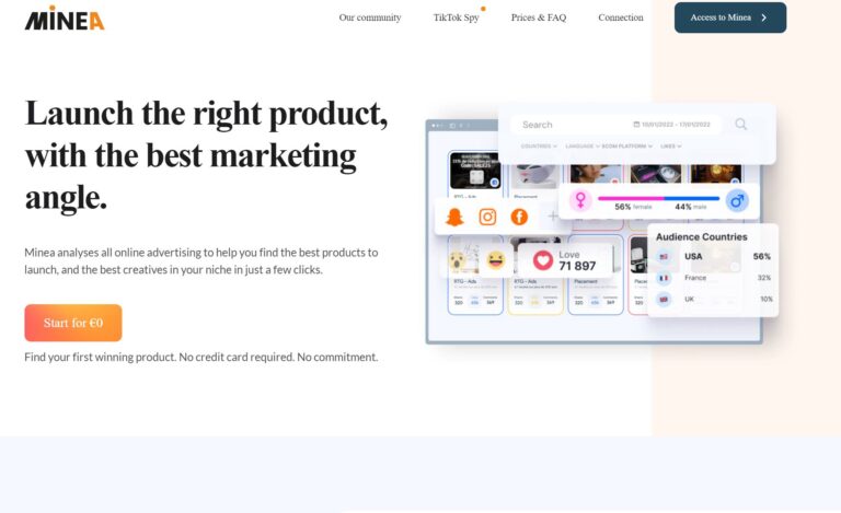 Minea Review Homepage