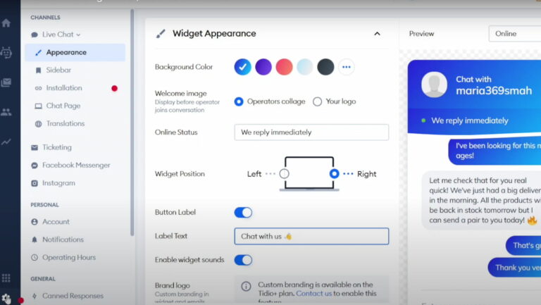 Tidio - Widget Appearance
