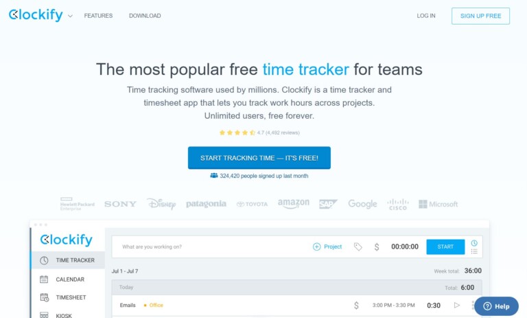 Clockify Review Homepage