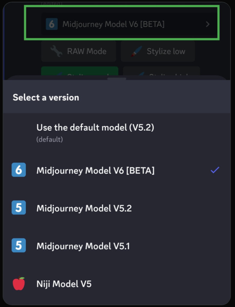 Enable Midjourney Version 6