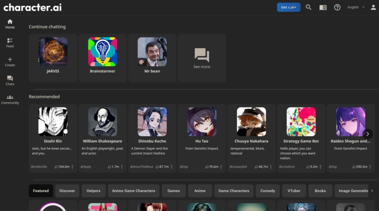 Character AI Review - Homepage