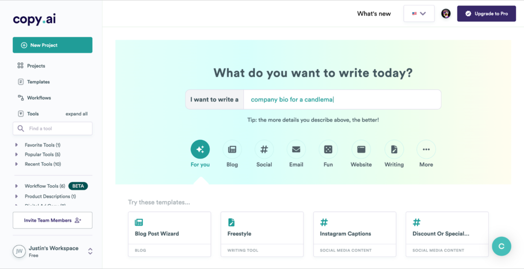 Copy AI Content Types