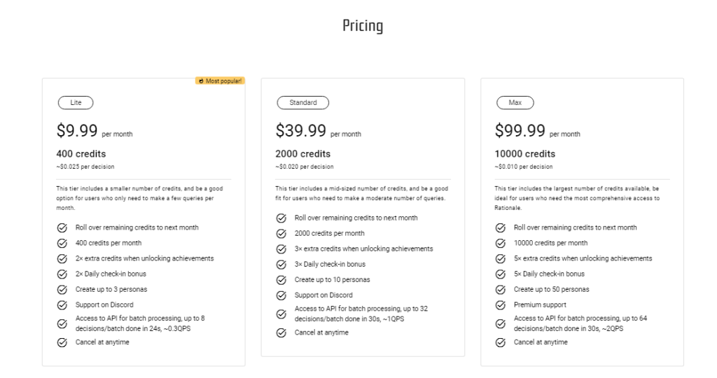rationale pricing