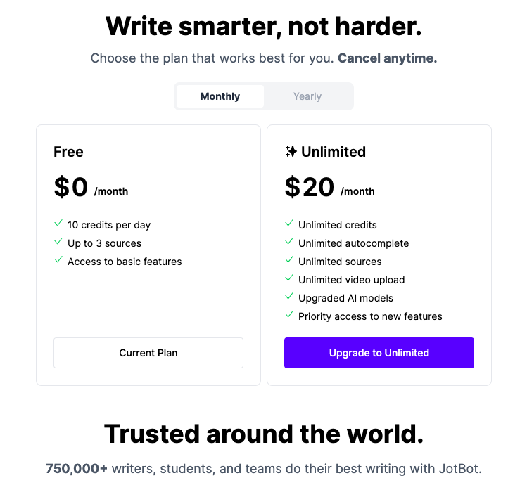 jotbot-ai-pricing-plan