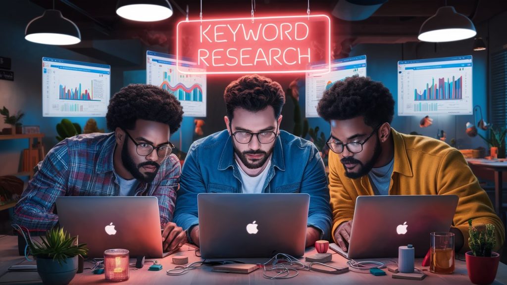 group of people doing keyword research