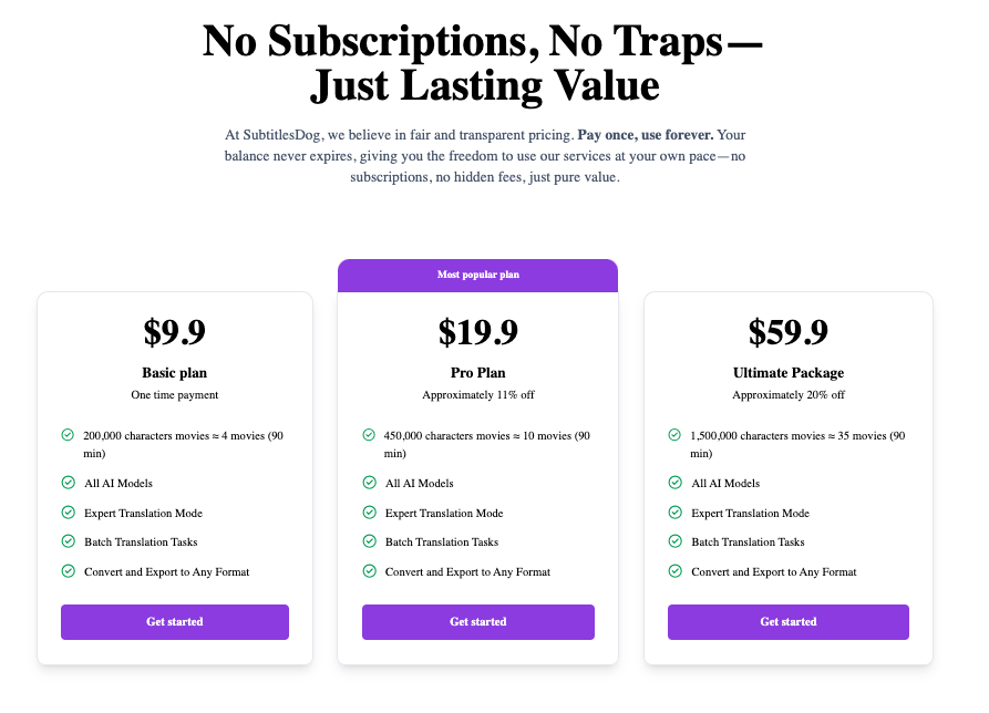 SubtitlesDog-pricing