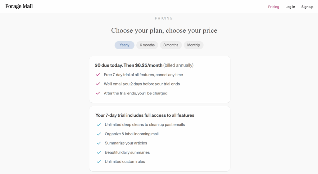 Forage mail pricing