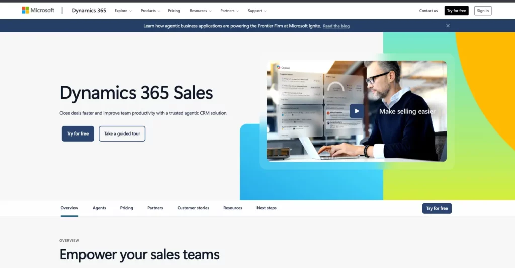 Microsoft dynamics 365 sales homepage