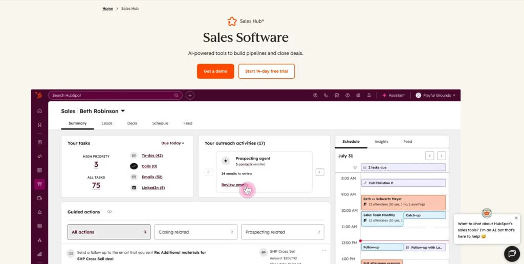 hubspot sales hub homepage