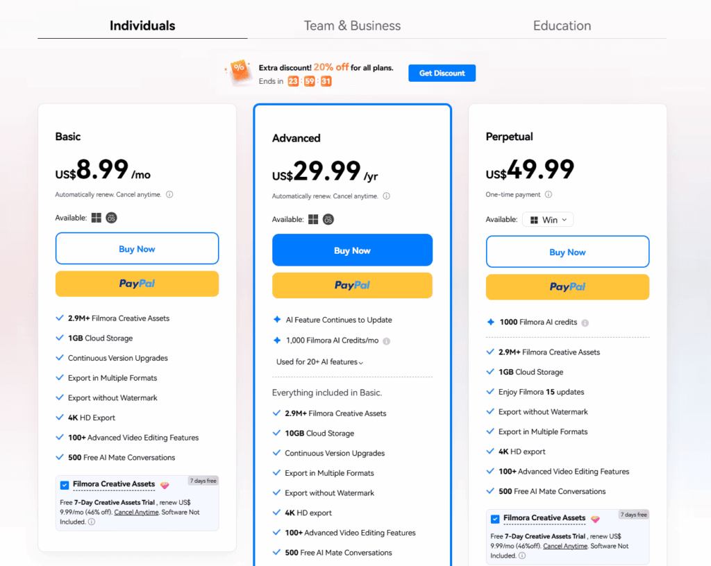 Wondershare Filmore pricing