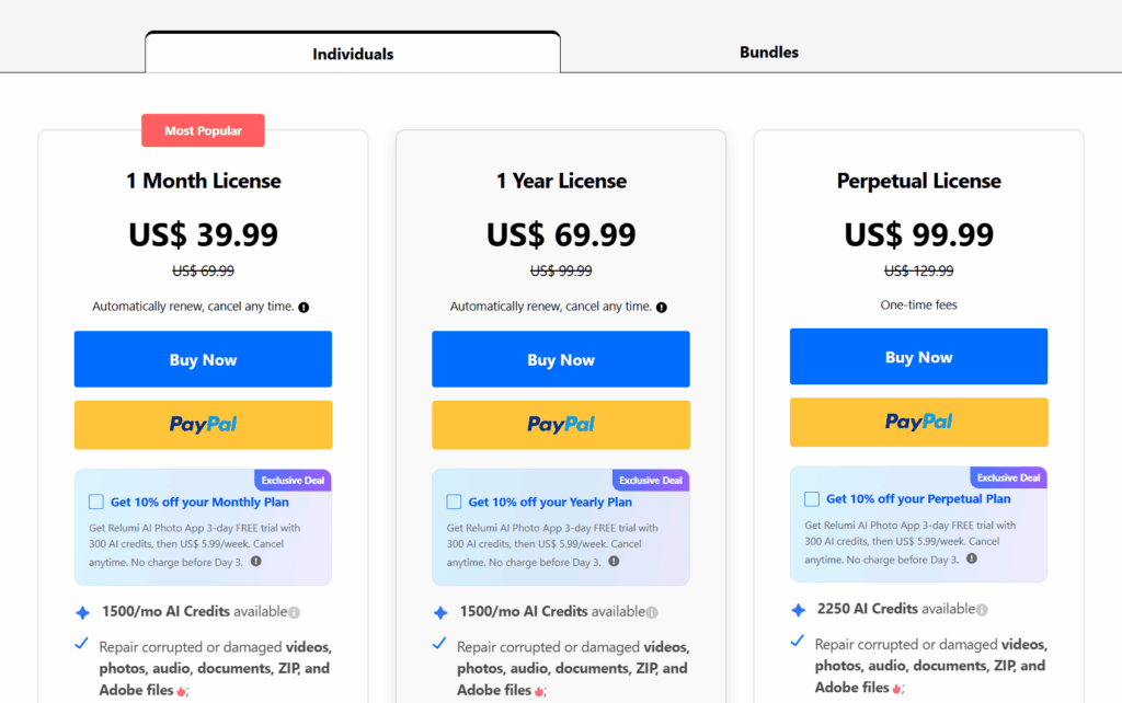 wondershare repairit pricing