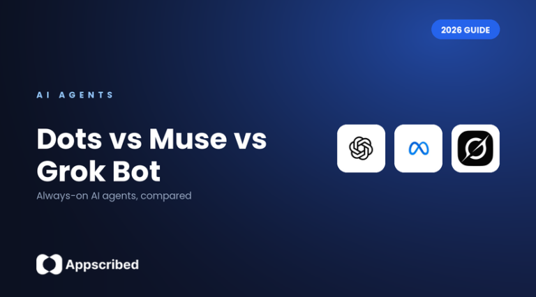 Dots vs Muse vs Grok Bot: always-on AI agents compared - Appscribed 2026 guide