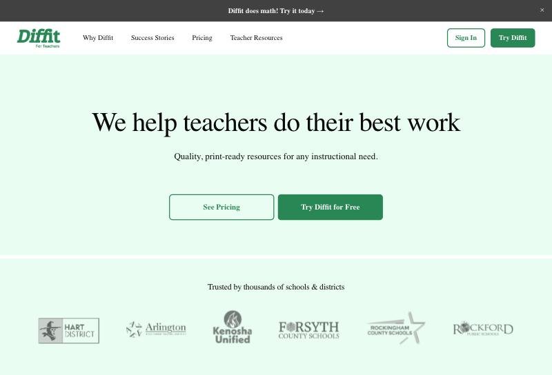 Diffit homepage: print-ready differentiated reading resources for any instructional need